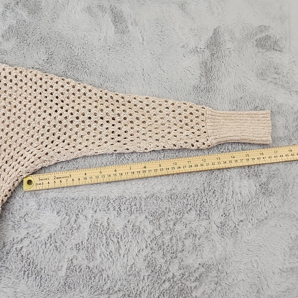 Express XS Cream Metallic Open Knit Sweater Long Sleeve Crochet Pullover - Picture 5 of 10